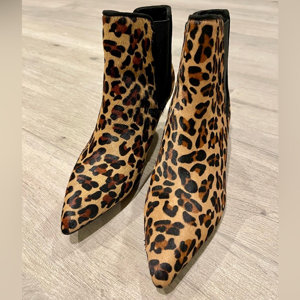 Zara Leopard Print Pointed Toe Chelsea Ankle Booties EU 36 / US 6 Leather